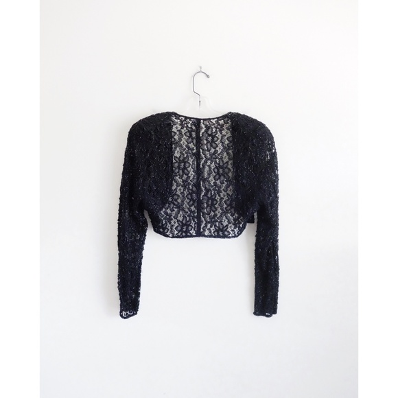 Vintage 90s Black Beaded Lace Gown Dress sz 4 - Picture 6 of 7